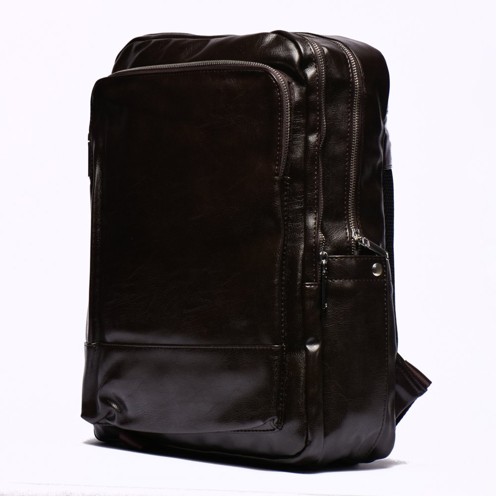 1000280181.jpg Sac à dos en cuir marron noirci avec multiples compartiments – Image 1