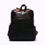 Sac à dos en cuir marron noirci avec multiples compartiments – Image 3